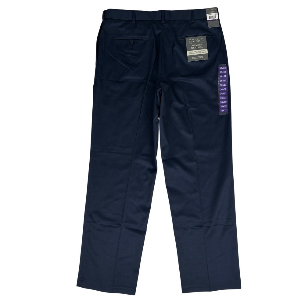 Perry Ellis Portfolio Dress Pants 36x32 Blue Flex Waist Flat‎ Front Stretch - Picture 2 of 11